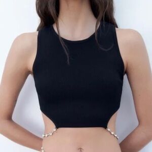 Zara Black Cut Out Rhinestone Knit Top